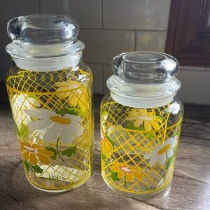 Vintage MCM Yarrow storage glass jars with lids